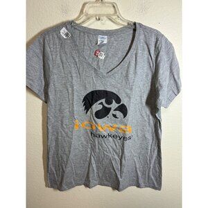 New NCAA Iowa Hawkeyes T-Shirt Football VNeck Short Sleeve Casual Gray Unisex XL